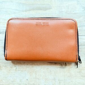 Lillian Vernon Genuine Leather Orange Zip Around Wallet Organizer Vintage